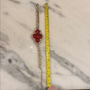 Stunning Art Deco Cherry Red AB stone and Goldtone Bracelet 9” adjustable